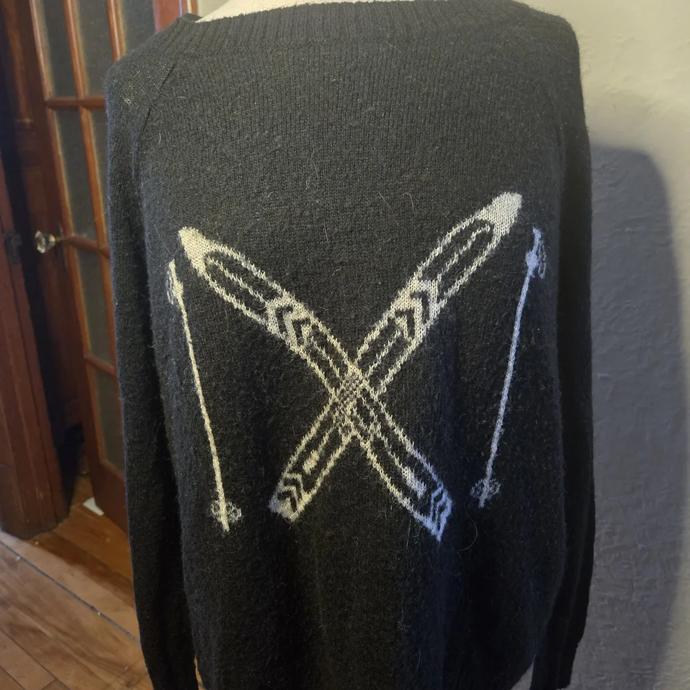 Woolrich Ski Sweater Black Wool Blend Alpine Lodge Graphic XL - Picture 3 of 12